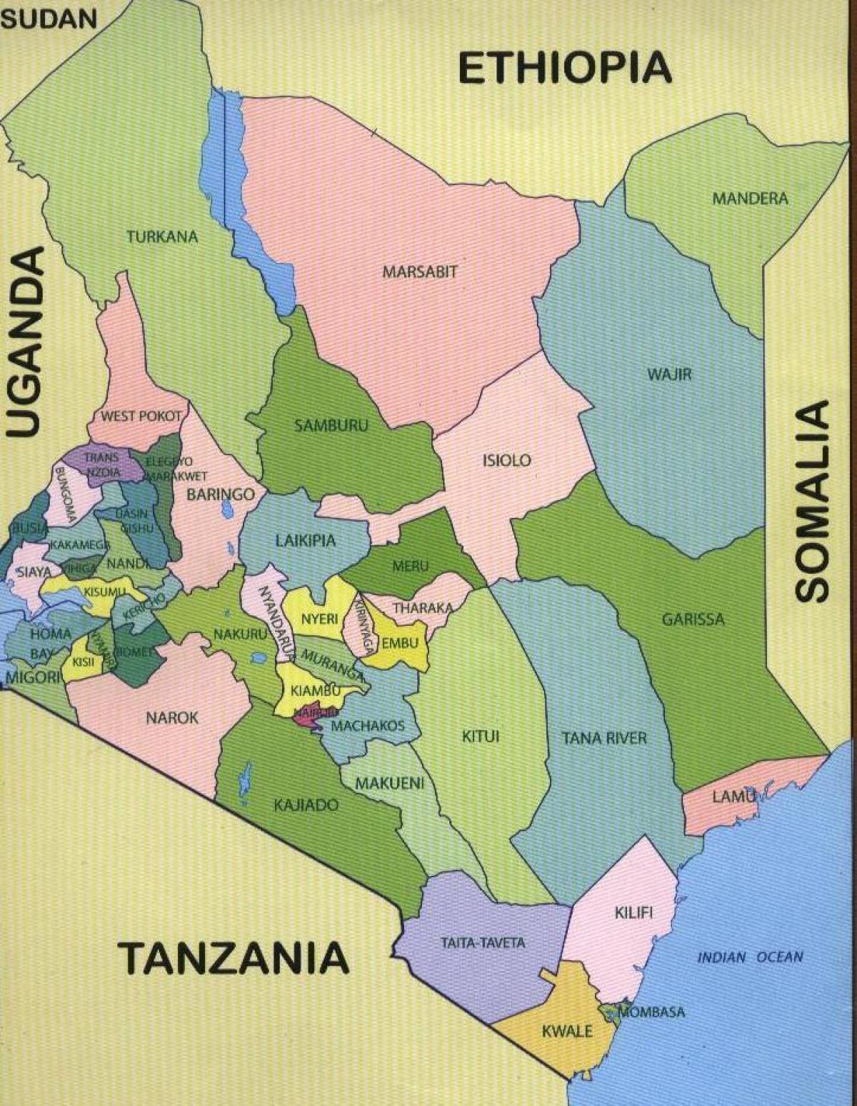 condados de Quenia mapa