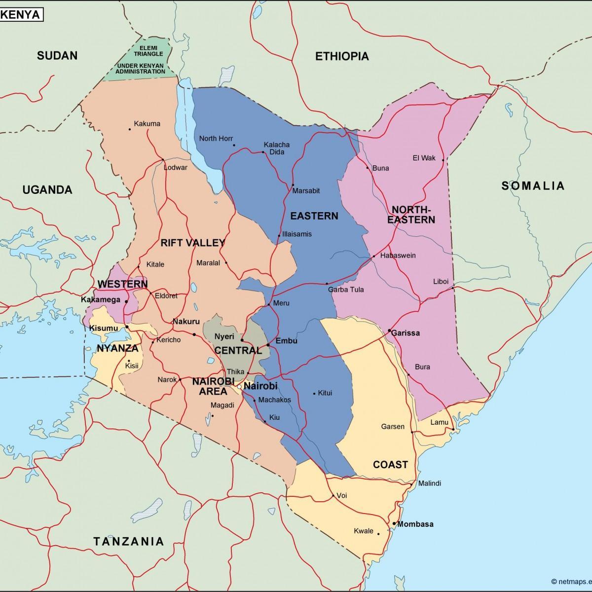mapa de Quenia mostrando ríos