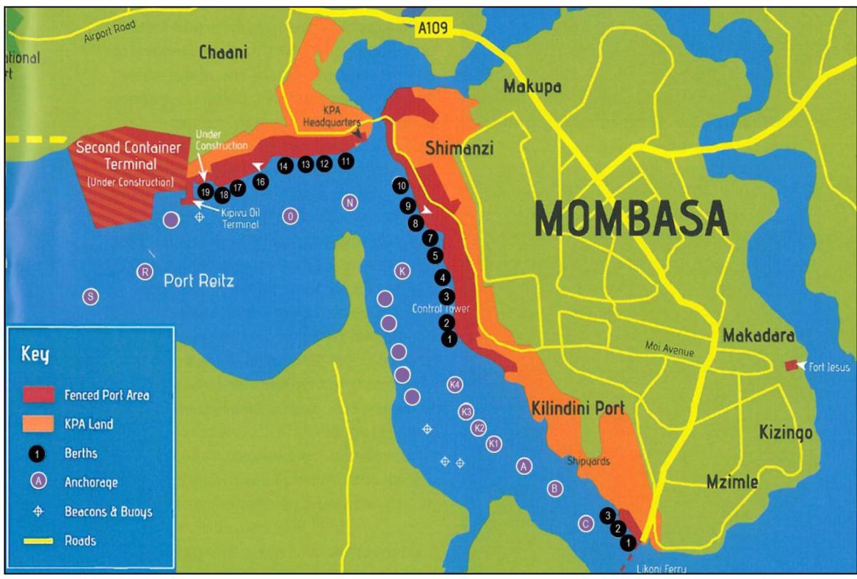 mapa de mombasa, Quenia