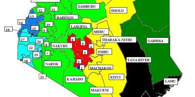 Mapa de 47 municipios en Quenia 