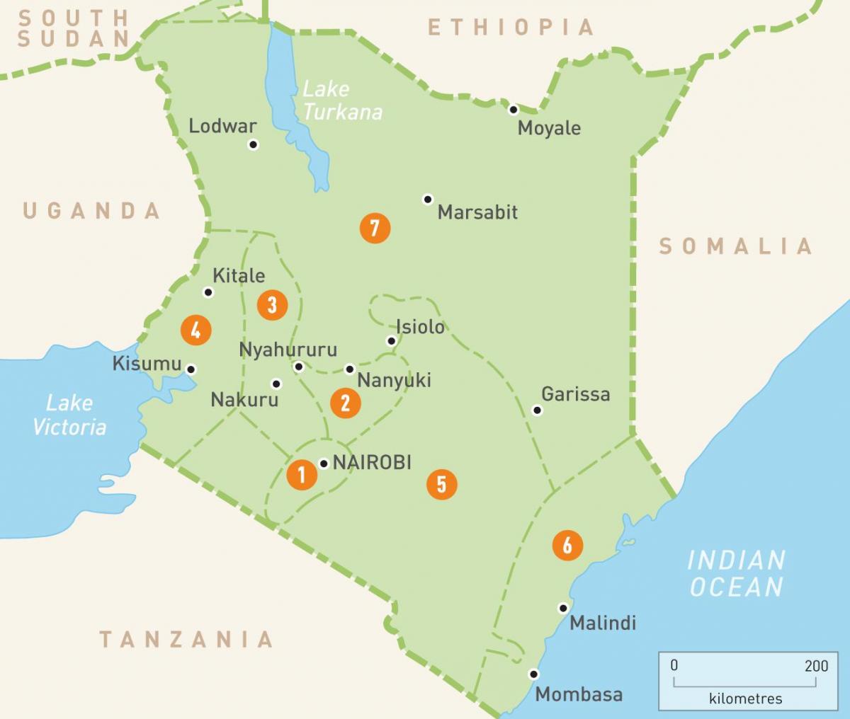 mapa de Quenia mostrando provincias