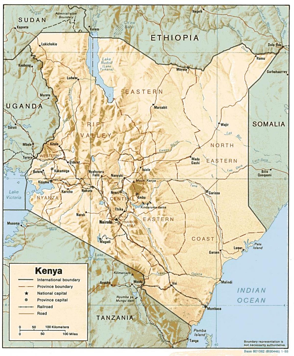 mapa de Quenia amosando grandes cidades