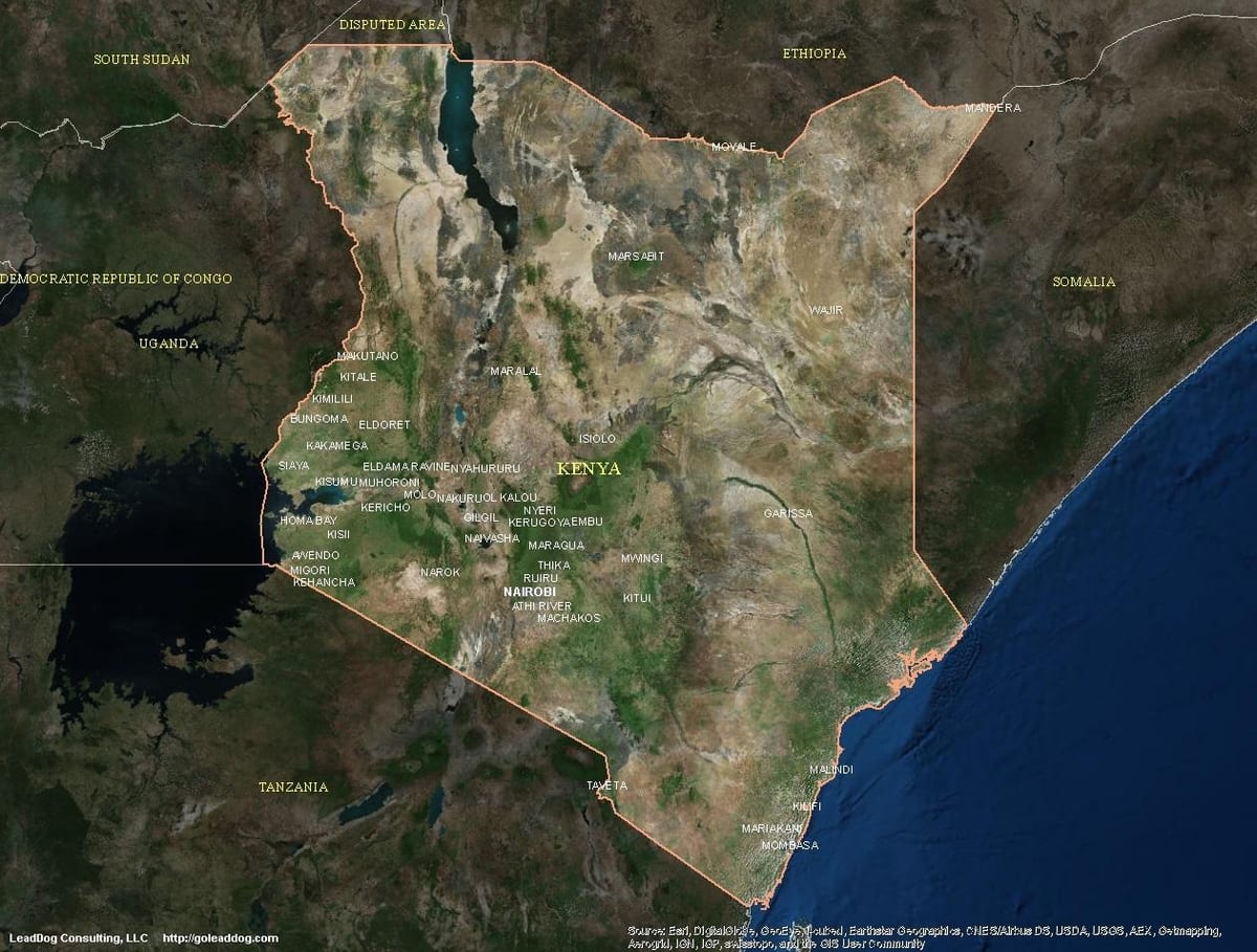 mapa de satélite mapa de Quenia