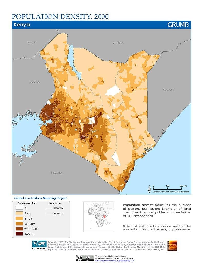 Quenia densidade de poboación mapa
