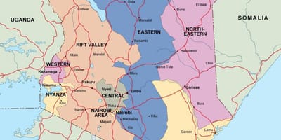 Mapa de Quenia mostrando ríos